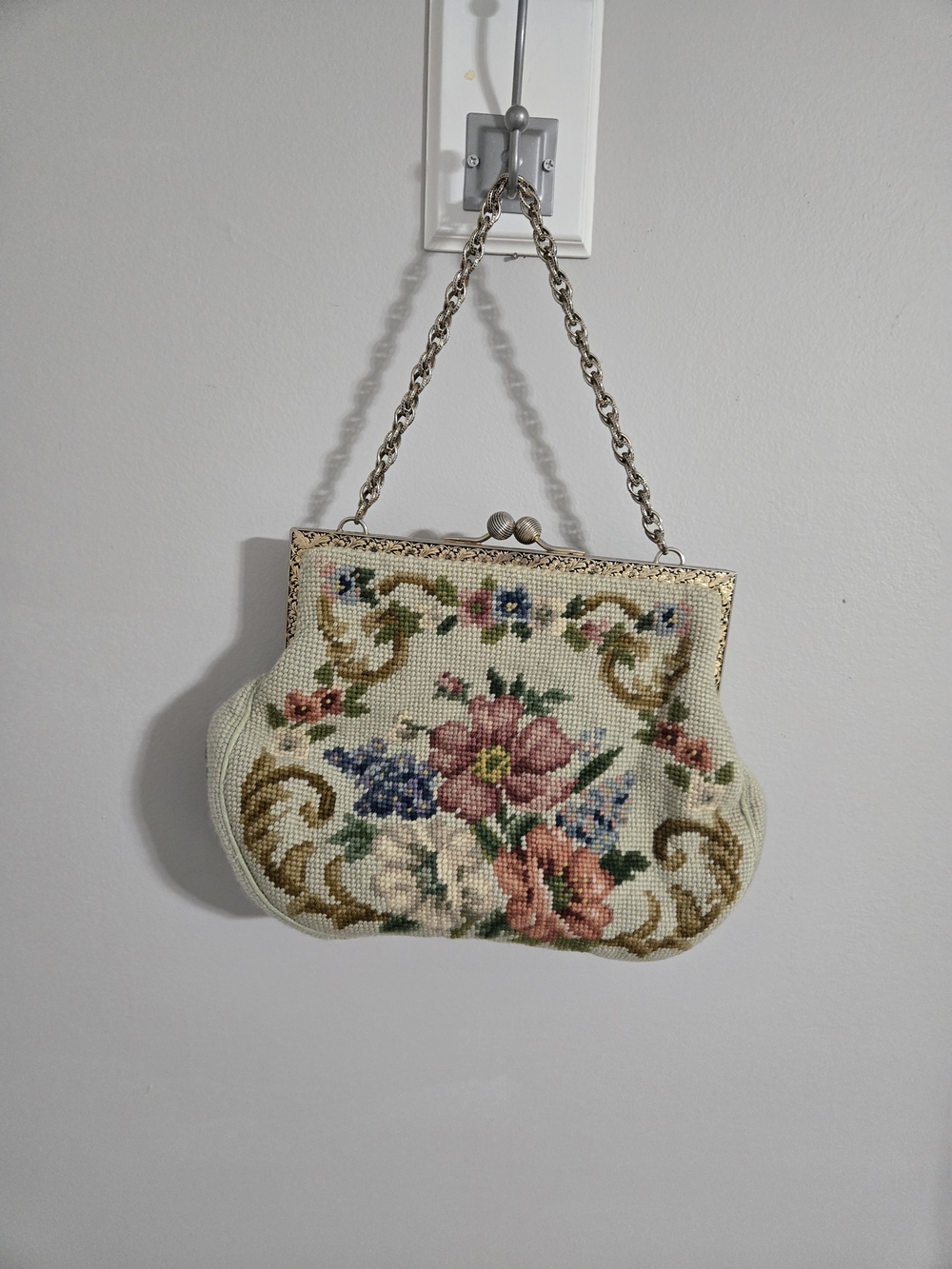Beaded Floral Evening Clutch in Ivory and Multicolor
